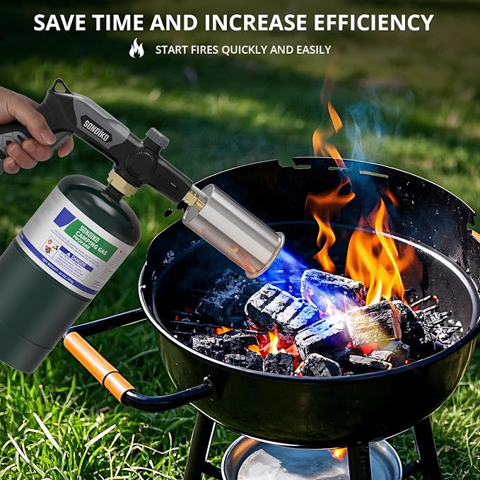 Sondiko Powerful Grill & Cooking Propane Torch L8010, Black & Grey | Sous Vide, Campfire Starter, Adjustable Weed Torch Burner for Searing Steak, BBQ & DIY, Propane Tank Not Included