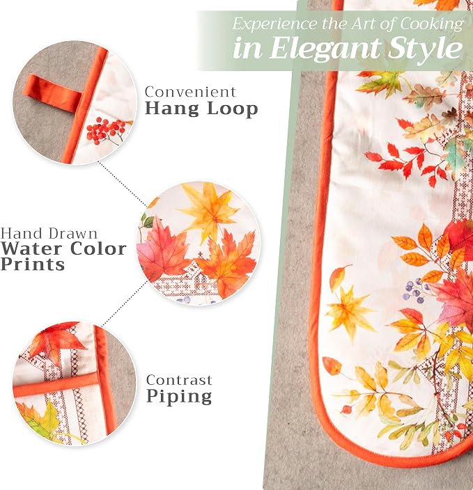 Maison d' Hermine Double Oven Mitts 100% Cotton Double Oven Glove (7"x35") | Heat Resistant BBQ Cooking Gloves with Loop Baking Kitchen Home Hotel Farmhouse Thanksgiving Christmas - Amarante