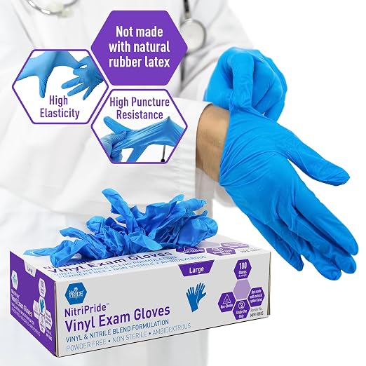 MED PRIDE Nitrile/Vinyl Blend Exam Gloves,Powder-Free,Blue,Large,100-Count