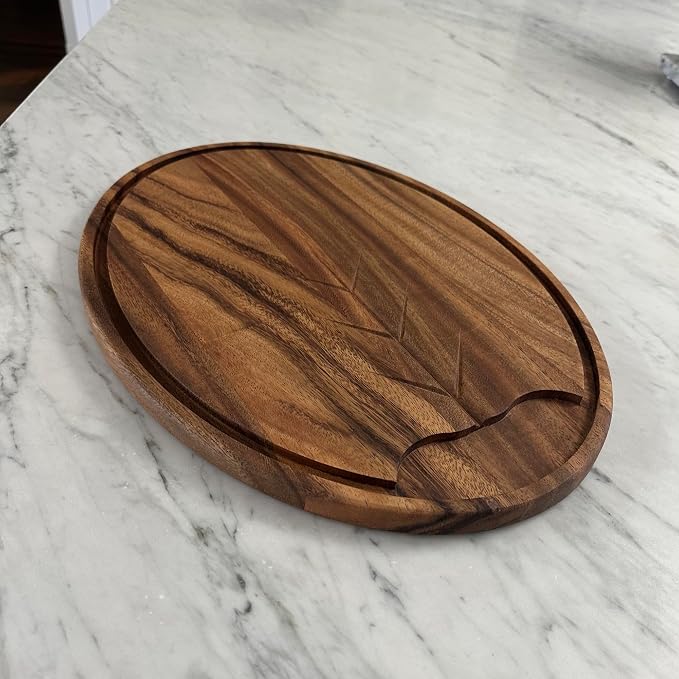 Ironwood Gourmet Osterbotten Oval Carving Board, 18" x 13" Acacia Wood Cutting Board with Juice Channel
