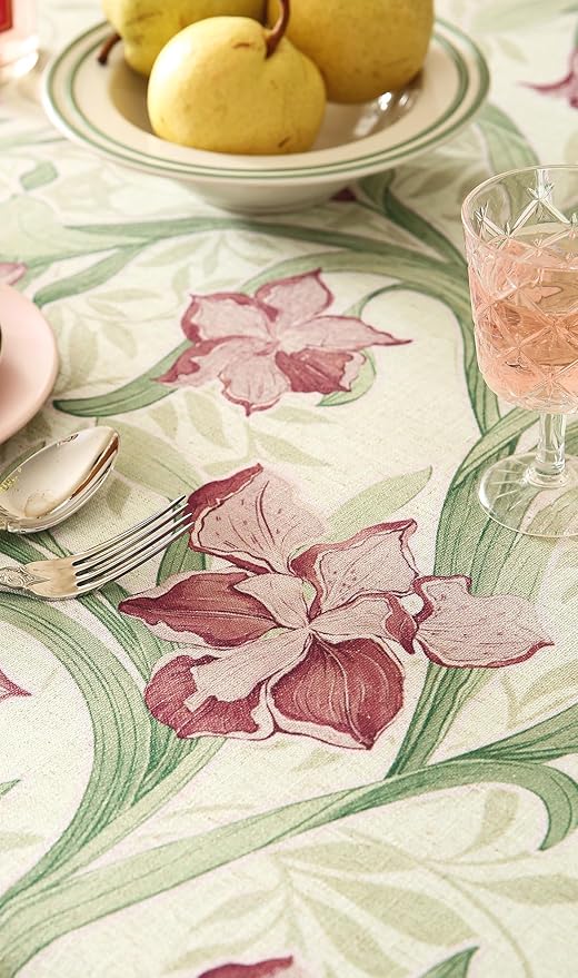 patdrea Designer Vintage Green Tablecloth for Round Table,Framhouse Linen Violets Pattern Tablecloths,Floral Table Cover Decor for Kitchen Dining Christmas,Thanksgiving,Diameter 67"-Tara a