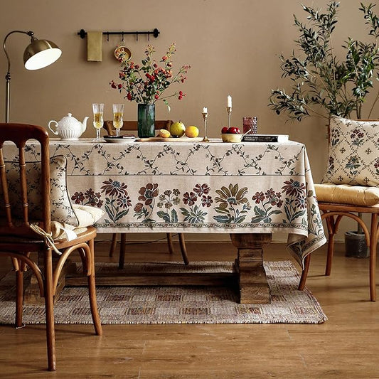 patdrea Designer Linen French Long Tablecloth for Rectangle Table,Fall Country Breathable Floral Tablecloths,Table Cover for Kitchen Dining,Tea Party,Christmas,Thanksgiving,63"x102"-Oliveirad