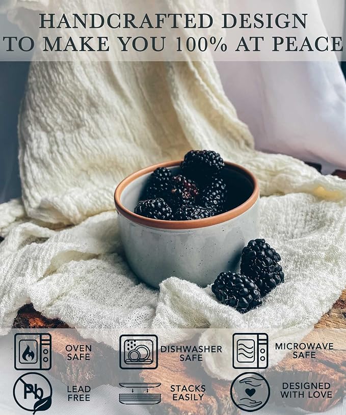 Mora Ceramic Ramekins - 4oz, Set of 6 - Small Oven Safe Baking Dishes/Cups - For Personal Pudding, Creme Brulee, Souffle, Serving Dip, Custard, Ice Cream - Single Mini Bowls - Assorted Neutrals