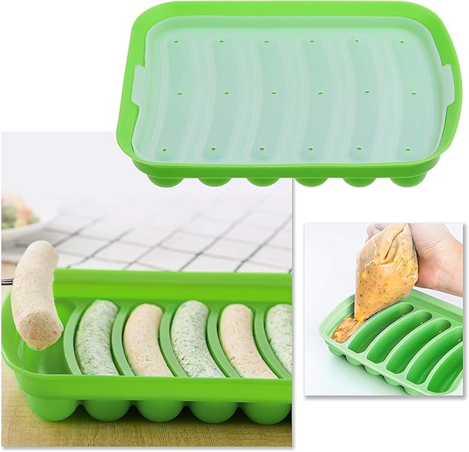 Kare & Kind 2x Silicone Sausage Molds - Non-Stick Flexible Hotdog Maker - 6-Cavity Baking Cooking Steaming Container - DIY Homemade Sausages - Includes 2x Silicone Mini Brushes and 20x Pastry Bags