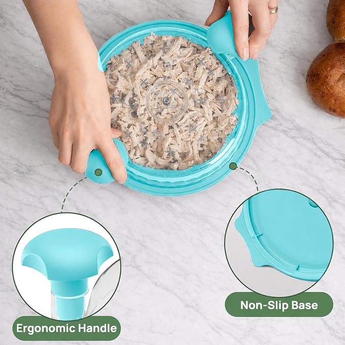 Large Chicken Shredder Tool Twist BPA Free Food Grade Material | Manual Meat Shredder Twist for Shredding, Chicken Breast Shredder Tool with Cleaning Brush, Ergonomic Handles, Non Slip Base
