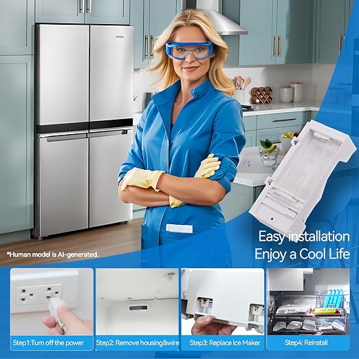 W11455232 W11397137 Refrigerator Ice Maker Kit for Whirlpool with Ice Tong | Durable Material Offers OEM Quality & Fast Ice, A 20-min Easy DIY Fix Makes Your Refrigerator Party-ready for Cold Drinks