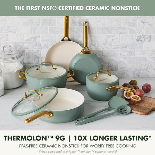 GreenPan Nonstick Reserve Pro 10 Piece Cookware Set, NSF Certified Ceramic, Hard Anodized PFAS-Free Pots & Pans Set with Lids, Stainless Steel Handles, Oven & Dishwasher Safe, Moss Green