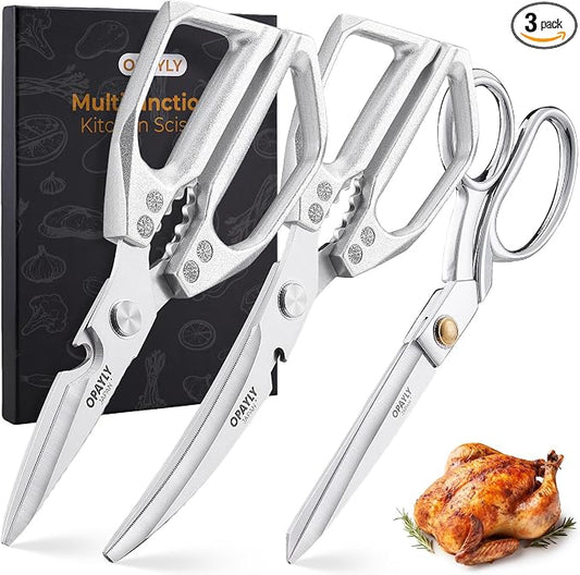 3PCS Heavy Duty Kitchen Scissors Set All Purpose - Stainless Steel Scissors Meat Scissors Dishwasher Safe Japanese Cooking Scissor for Food Paired with household tailor shears Gifts for Men Women
