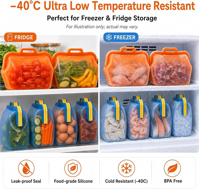 Magnetic Seal Reusable Silicone Food Storage Bag, 68 oz, NUZEAK | Magnetic Fast Seal, Stand-Up Freezer Bag for Food, Fruit, Snacks, Sandwiches and Meal Prep, Dishwasher Safe, 1 Pack