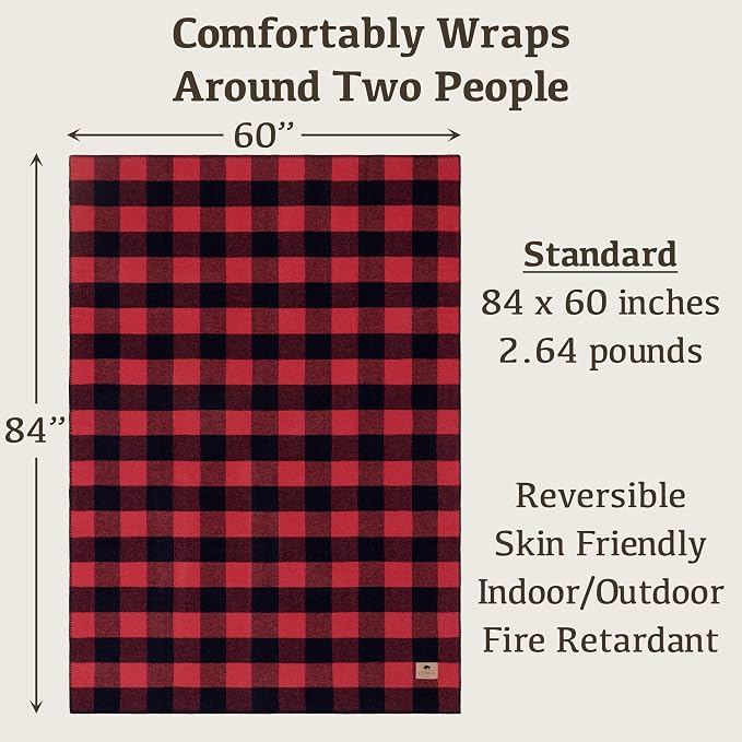 Chubbuck 100% Wool Blanket Camping (60" x 84") - Large Warm Blankets for Camping, Emergency, Outdoor Concerts and Home Use - Fire Retardant Blanket, Soft and Warm Blankets for Winter (Buffalo)