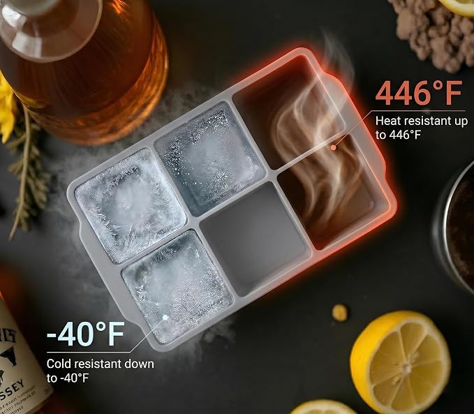 KitchFort® Large Silicone Ice Cube Tray (3-Pack), Easy Release 2" Big Ice Cubes - Cocktail, Whiskey Ice Cubes Mold - Ice Trays for Freezer with Lid - Stackable Silicone Ice Tray - Gray