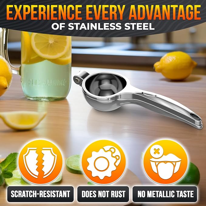Lemon Squeezer Stainless Steel, Heavy-Duty Handheld Juicer for Limes | Ergonomic Citrus Hand Press, Gets Max Juice Out in Seconds - Dishwasher Safe, for Cocktails, Marinades, and Salad Dressings