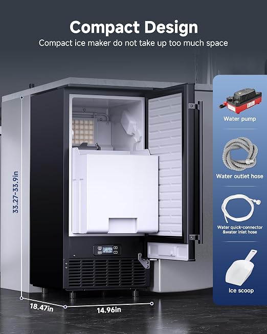 Commercial Ice Maker Machine 82 Lb/Day, Under Counter Nugget Ice Machine with 2-Drawer Ice Baskets, Built-in Freestanding Ice Maker with Auto-Cleaning & 24H Timer, Ideal for Bar, Restaurant, Cafe
