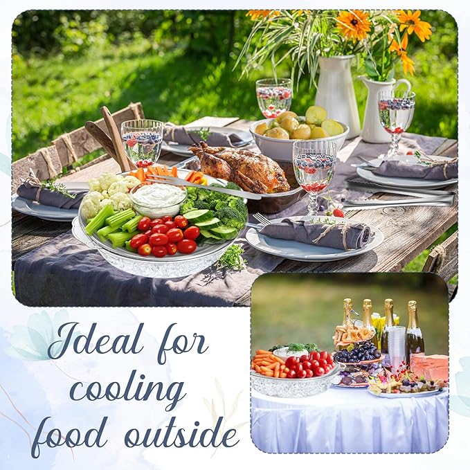 Baderke 4 Sets 11.8" Chilled Serving Tray for Parties Round Iced Platter with Ice Underneath Stainless Steel Clip Fruit Fork Shrimp Cocktail Serving Dish for Oysters Crawfish Fruits (Original)