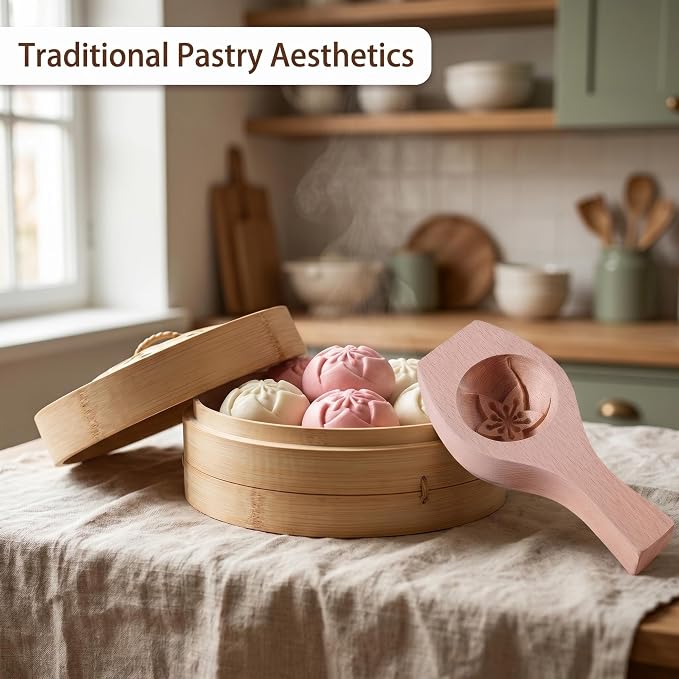 Wooden Bao Bun Maker | Handcrafted, Natural Hardwood, Multi-Purpose, Ergonomic Handle, Food-Safe