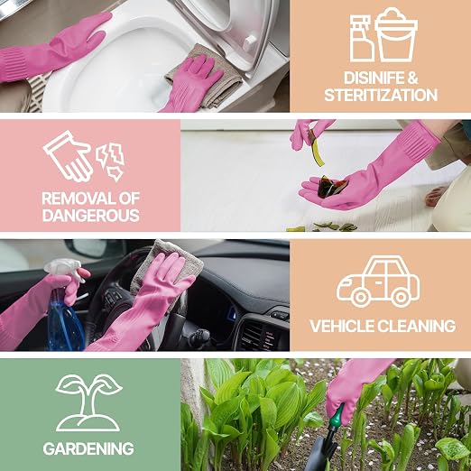 DABOGOSA Mamison 2 Pairs Reusable Waterproof Household Dishwashing Cleaning Rubber Gloves, Non-Slip Kitchen Glove (Pink, XXL (Pack of 2))