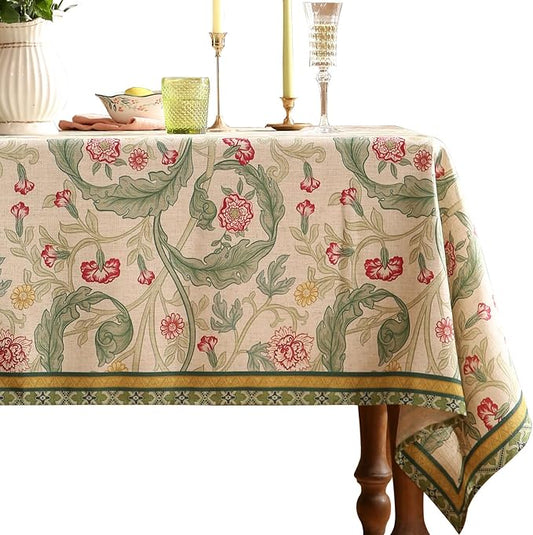 patdrea Designer Linen Green Square Tablecloth,Leaves Pattern Floral Durable Vintage Table Cloth,Decoration Table Cover for Kitchen Dining Christmas,Thanksgiving,Tea Party,67"x67"-Cecilia a