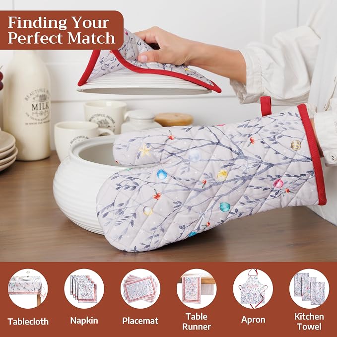 Maison d'Hermine Oven Gloves 100% Cotton Oven Mitt (7" x 13", Pack of 1) | With Loop Heat Resistant BBQ Cooking Gloves Baking Kitchen Handling Hot Pans Thanksgiving Christmas - Fairy Christmas