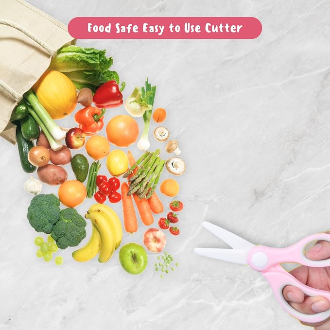 Ceramic Baby Food Scissors - Portable Shears - Healthy Food Cutter with Dust Cover and Storage Case - Cuts Meat, Chicken, Vegetables, Fruits (2-Pack) (Pink - 2 pack)