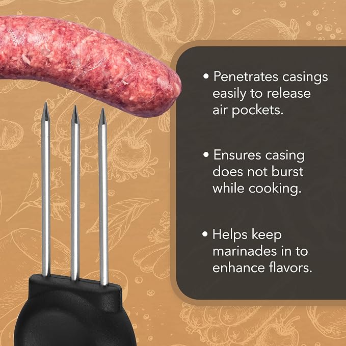 IMPRESA Extra Long Sausage Pricker Tool - Burst Prevention & Sausage Casing Pricker - Comfort Grip & Meat Tenderizer - Pack of 2, 6.5 x 1 in