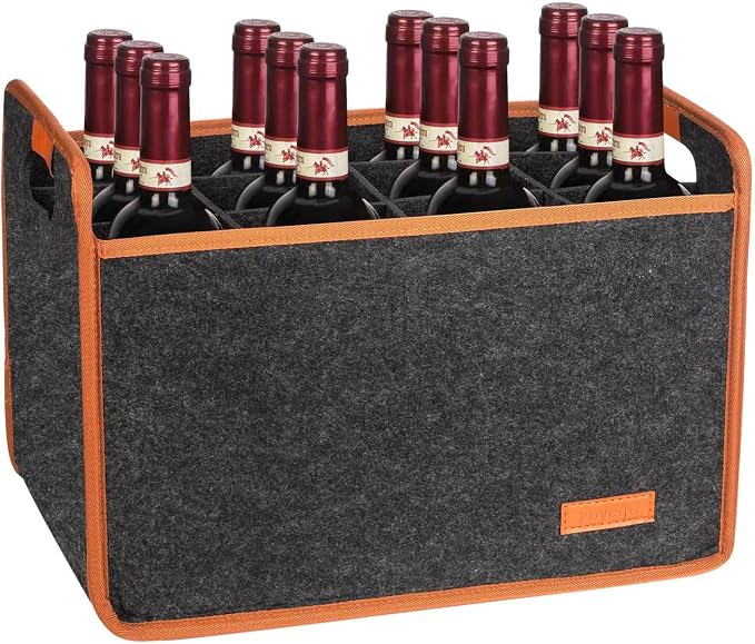 Foyego 12 Bottle Wine Tote Bag, Insulated Thermal Padded Wine Carrier Tote, Reusable Wine Bags for Wine Bottles Travel, Camping and Picnic, Perfect Wine Lover Gift