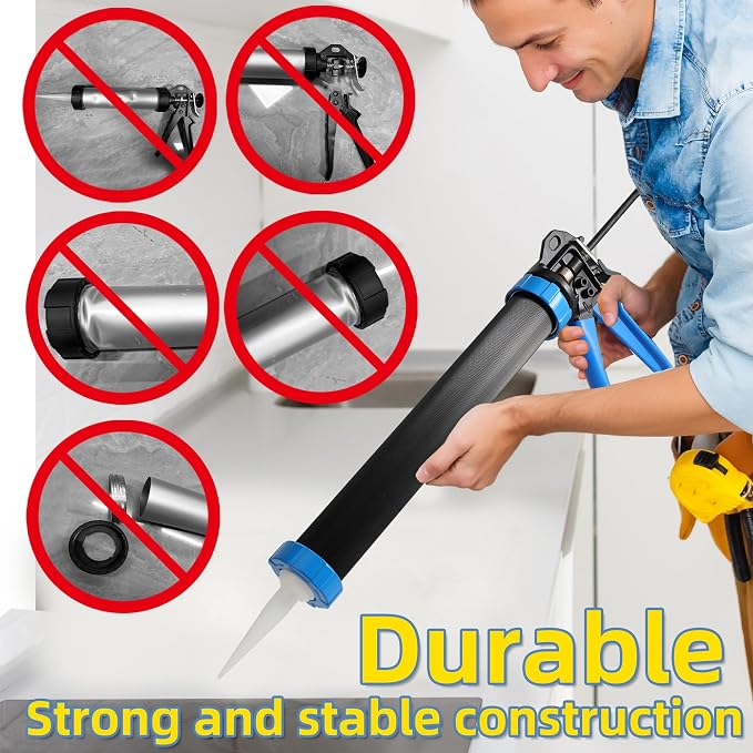 PRO Sausage Caulk Gun Kit Heavy Duty Silicone Sausage Gun Thrust Ratio 25:1 No-drip Rotating 600ml/20 oz Aluminum Tube Barrel and Caulking Tools,Sealant Grout Scraper For Kitchen Bathroom Sink Joint