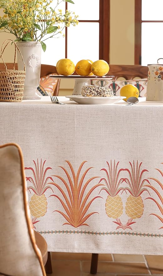 patdrea Designer Linen Small Tablecloth for Rectangle Table,Pineapple Pattern Tablecloths,Table Cover Cloth Colorful Decor for Kitchen Dining Christmas,Thanksgiving,55"x79"-Pineapple B