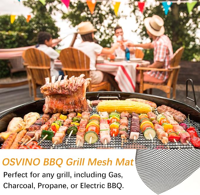 OSVINO Black Grill Mesh Mat 5 Pack Reusable Non-Stick BBQ Grill Mats 16"x12" Outdoor Barbecue Baking Accessories Works on Gas Charcoal Electric Grill for Grilling Meat, Fish, Steak, Vegetables