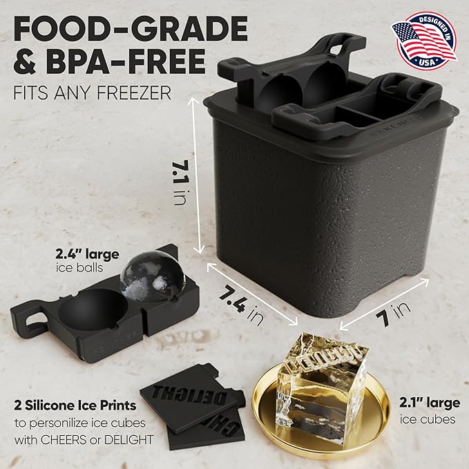 Berlinzo Ice Ball and Cube Maker Mold - 2 Spheres 2 Squares, Non-Electric | Silicone, BPA-free, dual shape combo, clear ice, whiskey and cocktails, slow-melt, easy release
