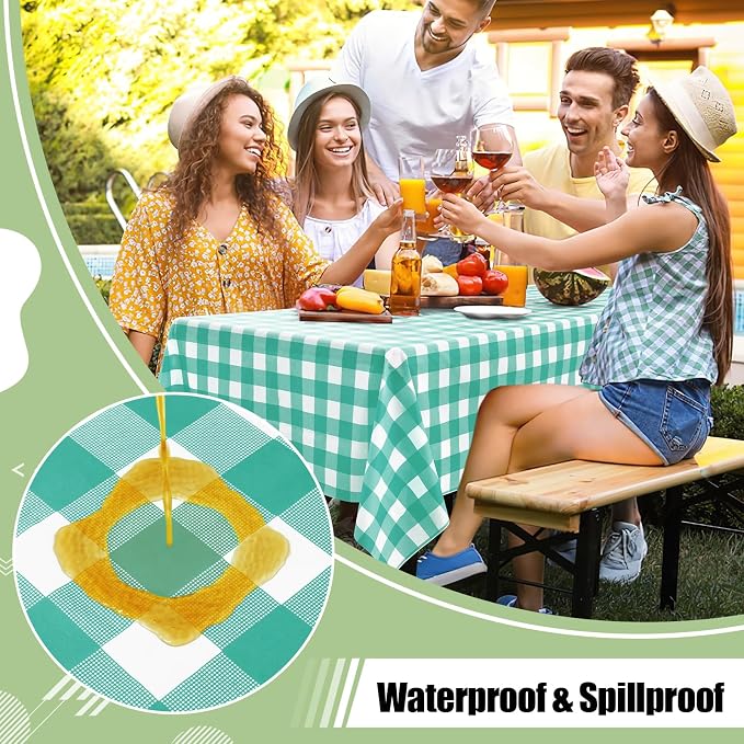 10 Packs Buffalo Disposable Table Cloth, 54 x 108 Inch Waterproof Plastic Tablecloth, Rectangle Teal and White Checkered Table Covers for Picnic, Birthday, Party, Back to School