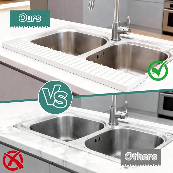 Silicone Sink Edge Protector Splash Guard, 30x4 Inch with Suction Cups & 5°Tilt, Cuttable for Kitchen Bathroom Countertops, Granite Quartz Surfaces (Transparency)