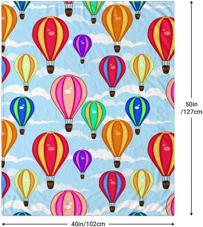 Cartoon Hot Air Balloon Kids Blanket 40x50 Inches - Plush Flannel Throw Blankets for Boys & Girls - Playful Cloud & Balloon Print - Lightweight Travel Blanket for Car Bed & Sofa