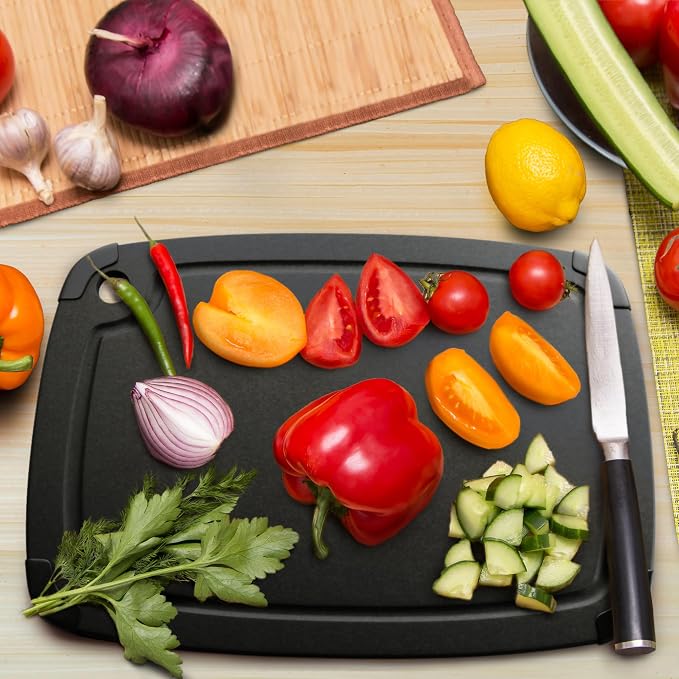 Dishwasher Safe Cutting Boards for Kitchen - Extra Large 18" x 12" Composite Wood Cutting Board with Juice Groove, Non-Slip Feet & Lightweight Eco-Friendly Design - Slate Black
