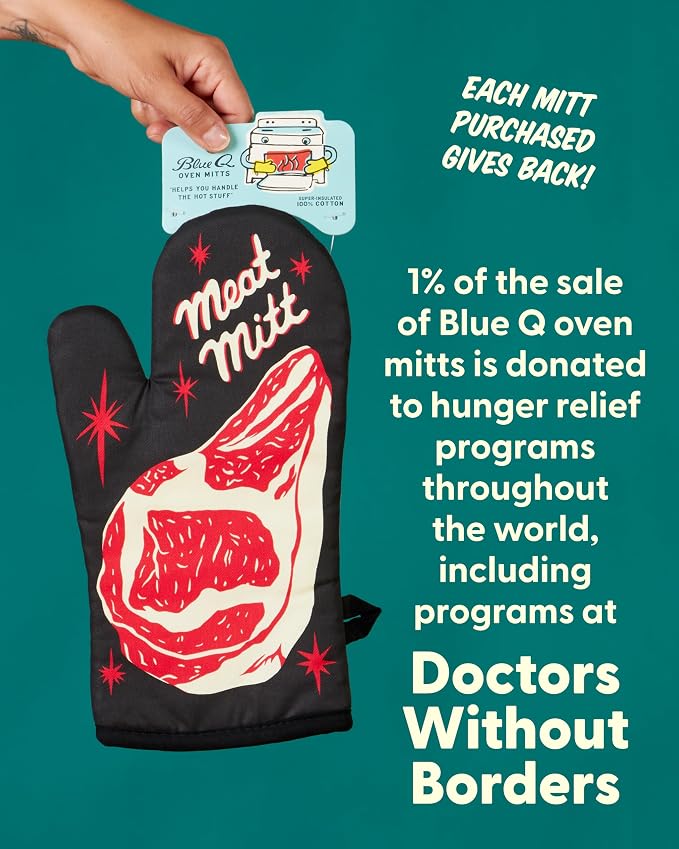 Blue Q Meat Mitt- Funny Oven Mitts - Cute Oven Mitts, Home Kitchen Gifts, Cooking Accessories, Super-Insulated Quilting, Comfy Natural-Fitting Shape, Pot Holders, 100% Cotton, Size 12.5" L x 7.5" W