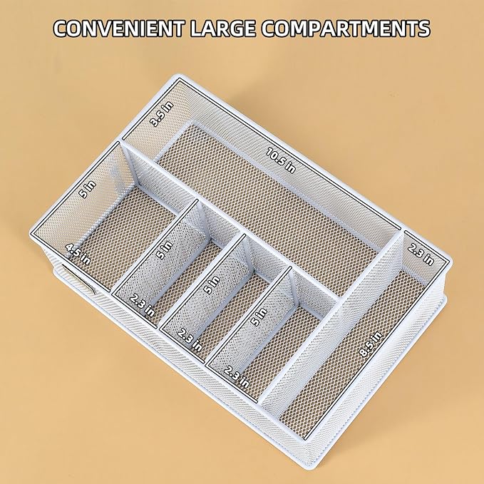 VIKEYHOME Paper Plate Organizer, Metal Silverware Caddy, White | 6 Compartments Utensil Holder for Plate, Knives, Spoon, Cup, Fork, Napkin, Caddy for Party, Camping, Picnic