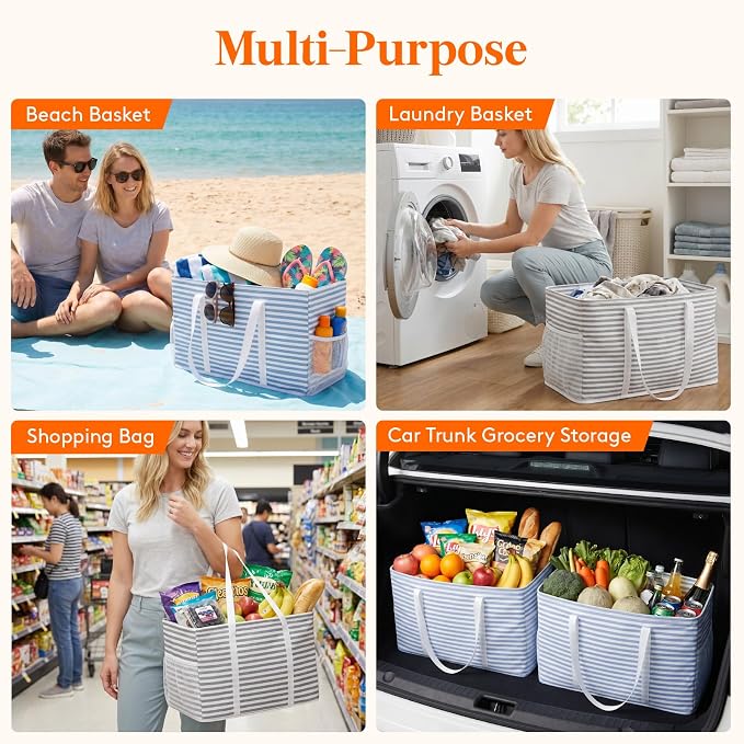 Lifewit Extra Large Tote Bag, Reusable Grocery Bags with Metal Wire Frame and Handles