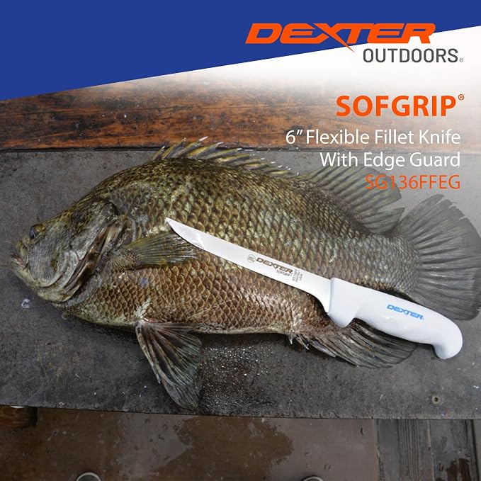 Dexter Outdoors SOFGRIP 6" Fillet Knife with Edge Guard, Stainless | High-carbon American stainless blade sized for panfish. Corrosion resistant with soft non-slip grip, edge guard included.