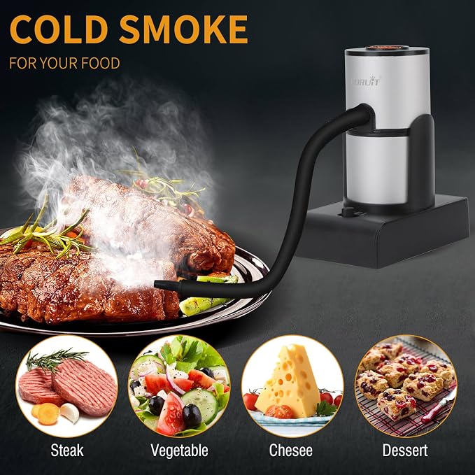 BORUiT SK305 Smoking Gun, Portable Handheld Smoke Infuser,Cocktail Smoker, Food Smoker Kit for Any Meat Cocktail Cheese BBQ Steak Beef, Sausage, Vegetable Salad,Drinks,Smoking Accessories (Silver)