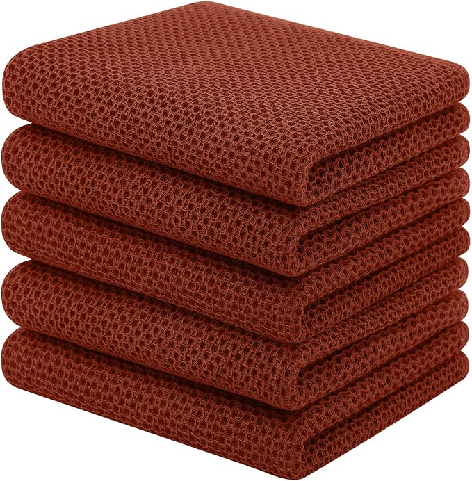 Homaxy 100% Cotton Waffle Weave Kitchen Towels, 5-Pack, Rust | 13 x 28 Inches, Ultra Soft Absorbent Dish Towels, Quick Drying Cleaning Towels