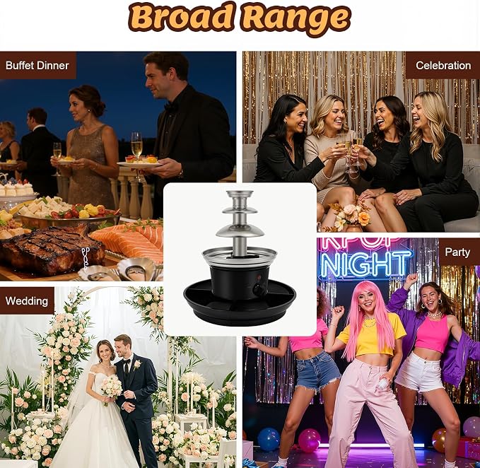 3 Tier Electric Chocolate Fountain, 120v 25w Chocolate Dipping Warmer Machine, 1 lb Capacity Hot Cocoa Fondue Tower, 430 Stainless Steel, Melts Cheese, Queso for Parties, Events & Weddings