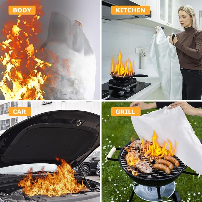 Emergency Fire Blanket, Flame Retardant Fire Blankets Emergency for Home, Kitchen, Car, Office, Grill (Fiberglass-1pack)