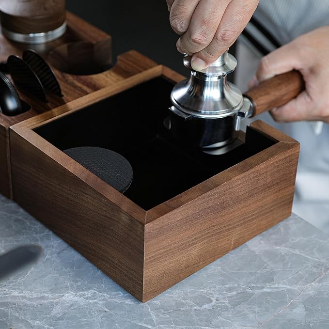 Wooden Espresso Knock Box Walnut Dump Bin for Coffee Grounds Disposal Durable, Shock-Absorbent Espresso Machine Accessories, Easy to Clean Tamper Station