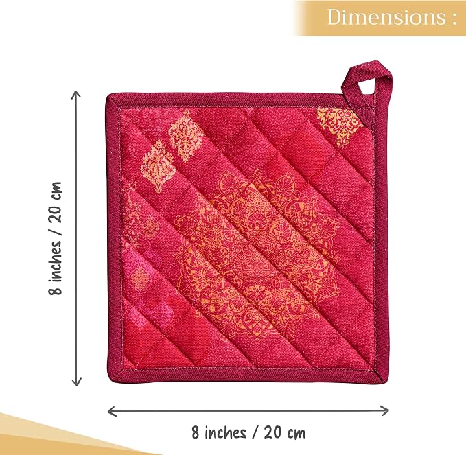 Maison d' Hermine Pot Holders 100% Cotton Potholders (8" x 8", Pack of 2) | Heat Resistant Hot Pads with Loop BBQ Cooking Baking Hotel Kitchen Handling Hot Pans Thanksgiving Christmas - Versailles