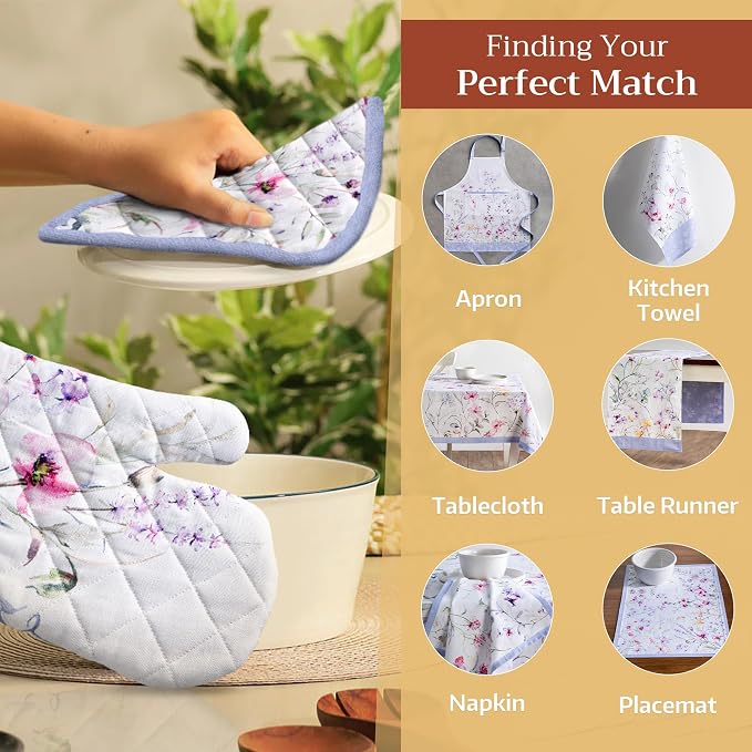 Maison d' Hermine Pot Holders 100% Cotton Potholders (8" x 8", Pack of 1) | Heat Resistant Hot Pads with Loop BBQ Cooking Baking Farmhouse Kitchen Handling Hot Pans Spring Summer - Summer Floral