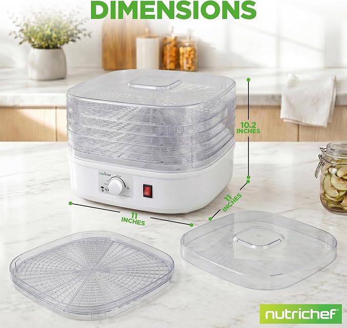 Nutrichef Food Dehydrator Machine | Multi-Tier Appliance for Home Use | Perfect for Beef Jerky, Fruits, Vegetables & Dog Treats | High-Heat Circulation | 5 Stackable Trays