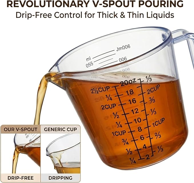 Measuring Cup Set, 3PCS Plastic Liquid Measuring Cups,Includes 150Ml, 300Ml and 600Ml, with Nozzle Handle- Baking, Cooking, Mixing & Liquid/Solid Measuring, Essential Kitchen Tools (Clear)