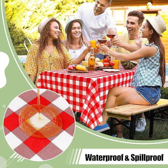 16 Packs Buffalo Disposable Table Cloth, 54 x 108 Inch Waterproof Plastic Tablecloth, Rectangle Red and White Checkered Table Covers for Picnic, Birthday, Party, Back to School