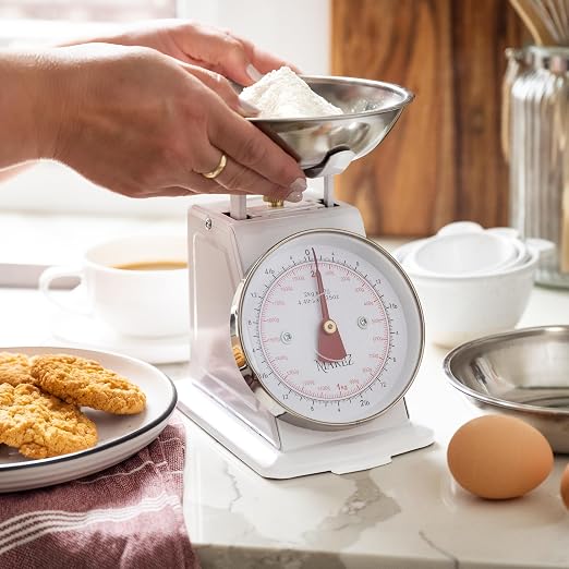 MARLIZ Small Retro Kitchen Scale 4.4Lb/2Kg with 2 Bowls White |Mechanical dial Scale| Vintage | Pesa para alimentos| bascula de cocina|Bakers Scale