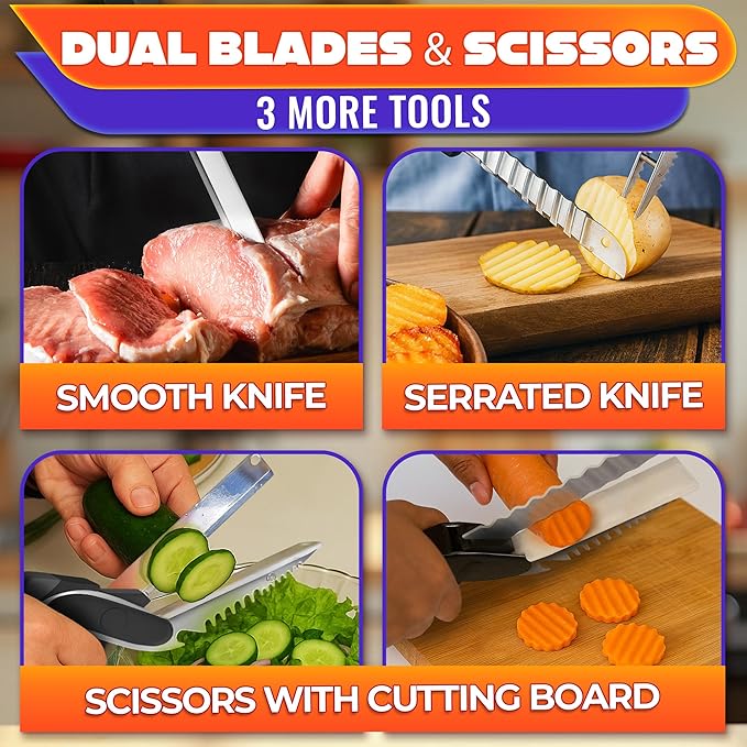 7-in-1 Cutting Board Scissors for Food, Stainless Steel | Dishwasher Safe Kitchen Scissors with Cutting Board; Replaceable Blades; Safety Lock; for Meat, Veggies, Fruit & Herbs