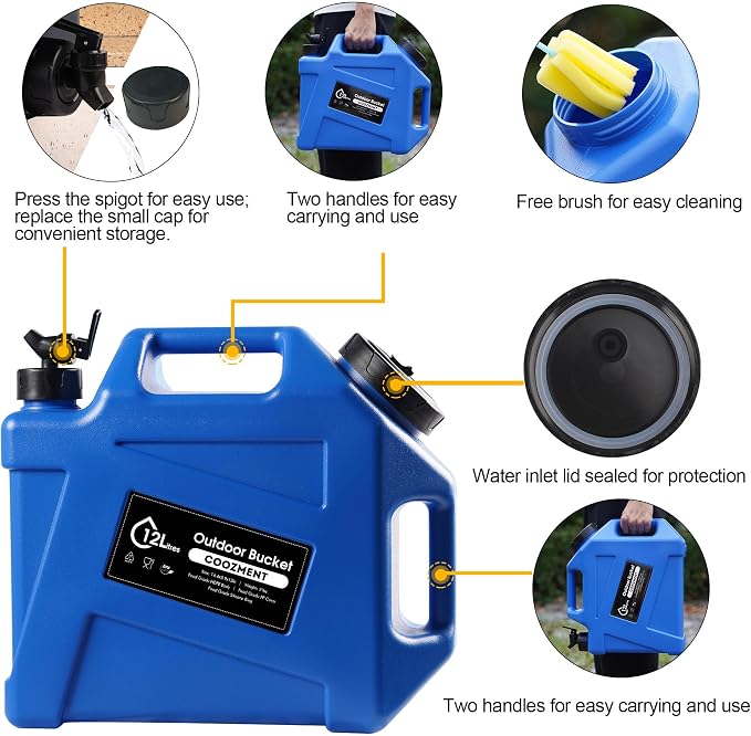 COOZMENT 3.2 Gallon/5 Gallon Water Containers with Spigot, BPA Free Water Jug, Military Green Water Tank, Multifunction Water Storage Containers for Camping Outdoor Hiking,Emergency Storage